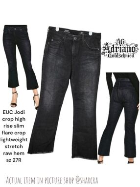 AG Adriano Goldschmied Women Jodi Crop High Rise Slim Flare Black Denim Jeans 27